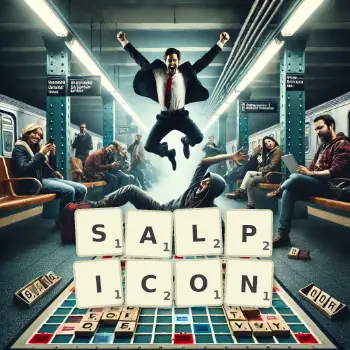 Creative illustration for a Scrabble game with the word SALPICON spelled out in tiles on the board.