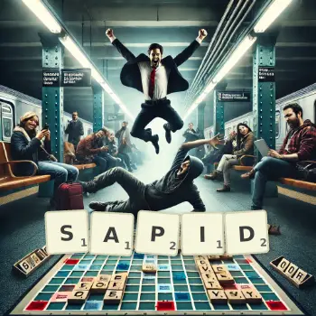 Creative illustration for a Scrabble game with the word SAPID spelled out in tiles on the board.