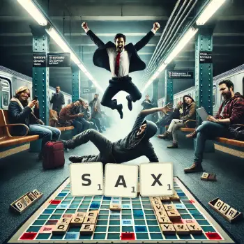 Creative illustration for a Scrabble game with the word SAX spelled out in tiles on the board.