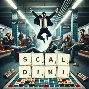 Creative illustration for a Scrabble game with the word SCALDINI spelled out in tiles on the board.