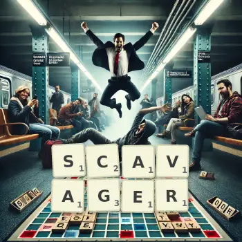 Creative illustration for a Scrabble game with the word SCAVAGER spelled out in tiles on the board.