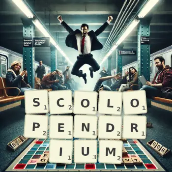 Creative illustration for a Scrabble game with the word SCOLOPENDRIUM spelled out in tiles on the board.