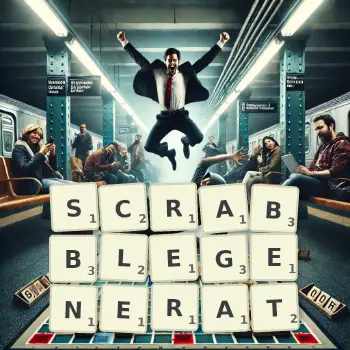 Creative illustration for a Scrabble game with the word SCRABBLEGENERAT spelled out in tiles on the board.