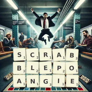 Creative illustration for a Scrabble game with the word SCRABBLEPOANGIE spelled out in tiles on the board.