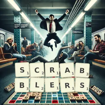 Creative illustration for a Scrabble game with the word SCRABBLERS spelled out in tiles on the board.