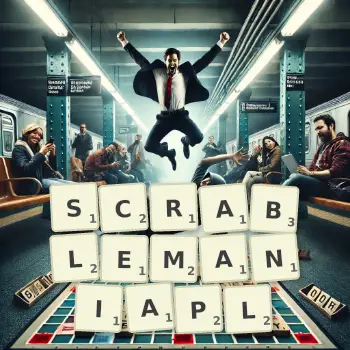 Creative illustration for a Scrabble game with the word SCRABLEMANIAPL spelled out in tiles on the board.