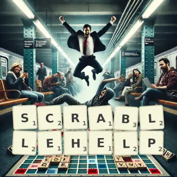 Creative illustration for a Scrabble game with the word SCRABLLEHELP spelled out in tiles on the board.