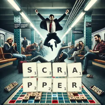 Creative illustration for a Scrabble game with the word SCRAPPER spelled out in tiles on the board.