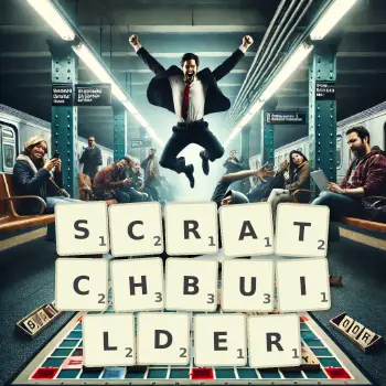 Creative illustration for a Scrabble game with the word SCRATCHBUILDER spelled out in tiles on the board.