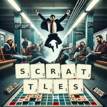 Creative illustration for a Scrabble game with the word SCRATTLES spelled out in tiles on the board.