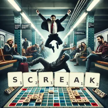 Creative illustration for a Scrabble game with the word SCREAK spelled out in tiles on the board.