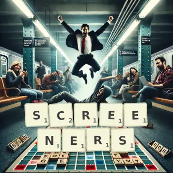 Creative illustration for a Scrabble game with the word SCREENERS spelled out in tiles on the board.