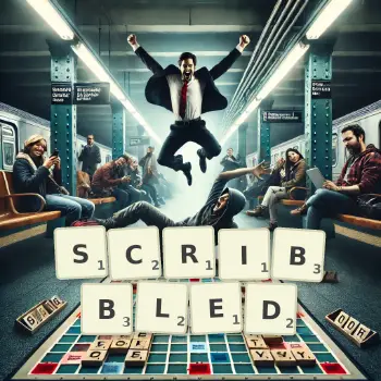 Creative illustration for a Scrabble game with the word SCRIBBLED spelled out in tiles on the board.