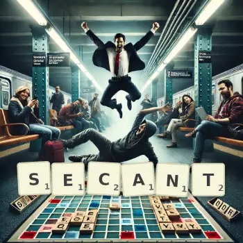 Creative illustration for a Scrabble game with the word SECANT spelled out in tiles on the board.