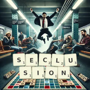 Creative illustration for a Scrabble game with the word SECLUSION spelled out in tiles on the board.