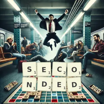 Creative illustration for a Scrabble game with the word SECONDED spelled out in tiles on the board.