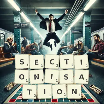 Creative illustration for a Scrabble game with the word SECTIONISATION spelled out in tiles on the board.
