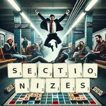 Creative illustration for a Scrabble game with the word SECTIONIZES spelled out in tiles on the board.