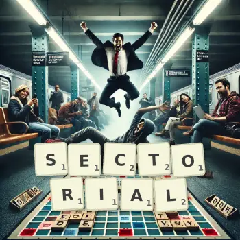 Creative illustration for a Scrabble game with the word SECTORIAL spelled out in tiles on the board.