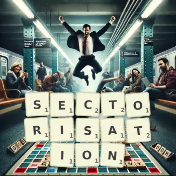 Creative illustration for a Scrabble game with the word SECTORISATION spelled out in tiles on the board.