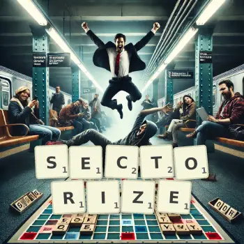 Creative illustration for a Scrabble game with the word SECTORIZE spelled out in tiles on the board.