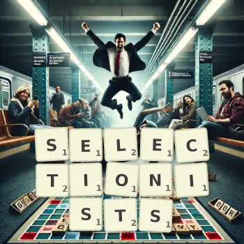 Creative illustration for a Scrabble game with the word SELECTIONISTS spelled out in tiles on the board.