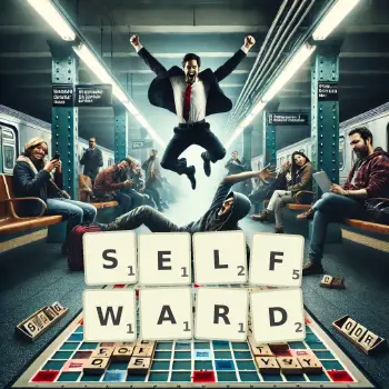 Creative illustration for a Scrabble game with the word SELFWARD spelled out in tiles on the board.