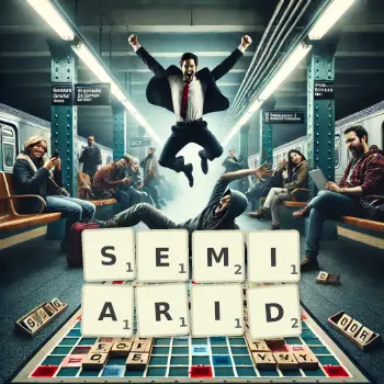 Creative illustration for a Scrabble game with the word SEMIARID spelled out in tiles on the board.