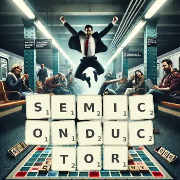 Creative illustration for a Scrabble game with the word SEMICONDUCTOR spelled out in tiles on the board.