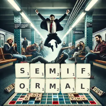 Creative illustration for a Scrabble game with the word SEMIFORMAL spelled out in tiles on the board.
