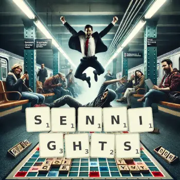 Creative illustration for a Scrabble game with the word SENNIGHTS spelled out in tiles on the board.
