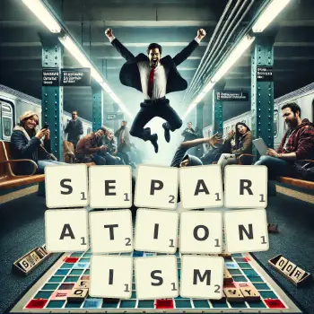 Creative illustration for a Scrabble game with the word SEPARATIONISM spelled out in tiles on the board.