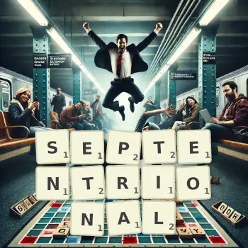 Creative illustration for a Scrabble game with the word SEPTENTRIONAL spelled out in tiles on the board.