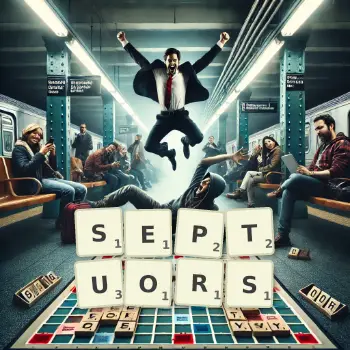Creative illustration for a Scrabble game with the word SEPTUORS spelled out in tiles on the board.