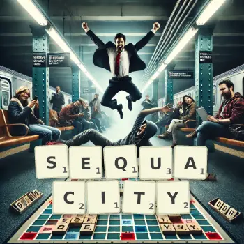 Creative illustration for a Scrabble game with the word SEQUACITY spelled out in tiles on the board.