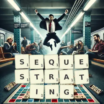 Creative illustration for a Scrabble game with the word SEQUESTRATING spelled out in tiles on the board.