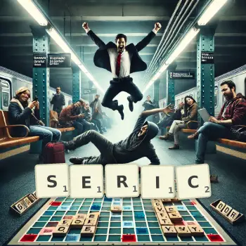 Creative illustration for a Scrabble game with the word SERIC spelled out in tiles on the board.