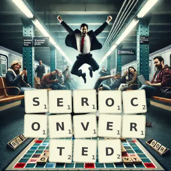 Creative illustration for a Scrabble game with the word SEROCONVERTED spelled out in tiles on the board.