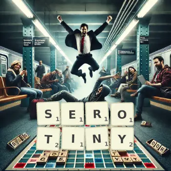 Creative illustration for a Scrabble game with the word SEROTINY spelled out in tiles on the board.