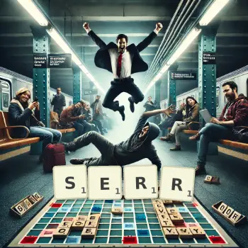 Creative illustration for a Scrabble game with the word SERR spelled out in tiles on the board.
