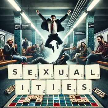 Creative illustration for a Scrabble game with the word SEXUALITIES spelled out in tiles on the board.