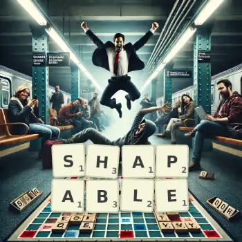 Creative illustration for a Scrabble game with the word SHAPABLE spelled out in tiles on the board.