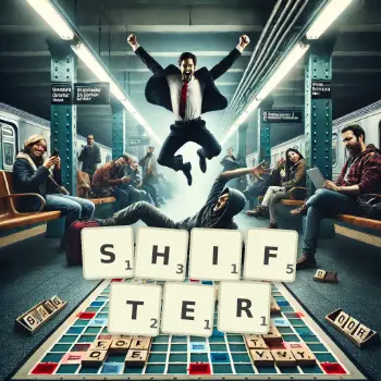 Creative illustration for a Scrabble game with the word SHIFTER spelled out in tiles on the board.
