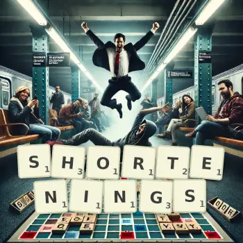 Creative illustration for a Scrabble game with the word SHORTENINGS spelled out in tiles on the board.