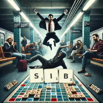 Creative illustration for a Scrabble game with the word SIB spelled out in tiles on the board.