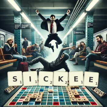 Creative illustration for a Scrabble game with the word SICKEE spelled out in tiles on the board.