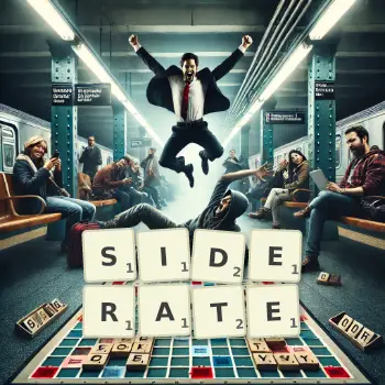 Creative illustration for a Scrabble game with the word SIDERATE spelled out in tiles on the board.