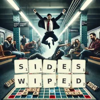 Creative illustration for a Scrabble game with the word SIDESWIPED spelled out in tiles on the board.