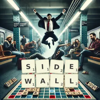 Creative illustration for a Scrabble game with the word SIDEWALL spelled out in tiles on the board.