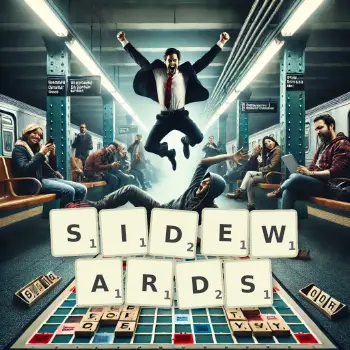 Creative illustration for a Scrabble game with the word SIDEWARDS spelled out in tiles on the board.